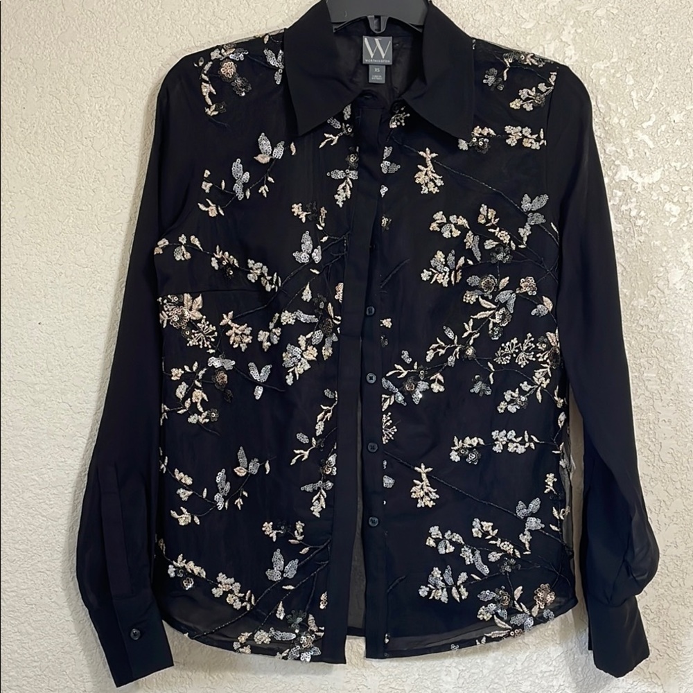Worthington  Black Sequin Sheer Blouse